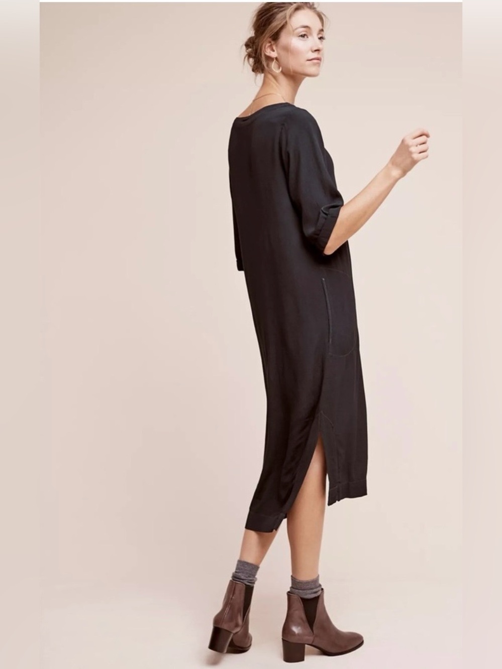 Anthropologie Holding Horses Deep Forest Green 3/4 Cuffed Sleeve Shift Dress